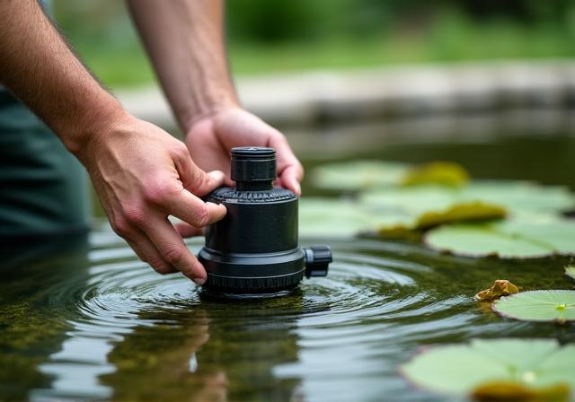 Manutenzione di un laghetto ornamentale con acqua cristallina