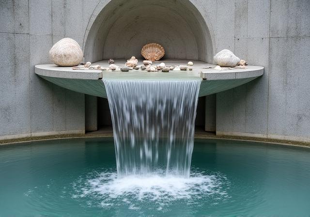 Una fontana artistica in pietra in un giardino moderno