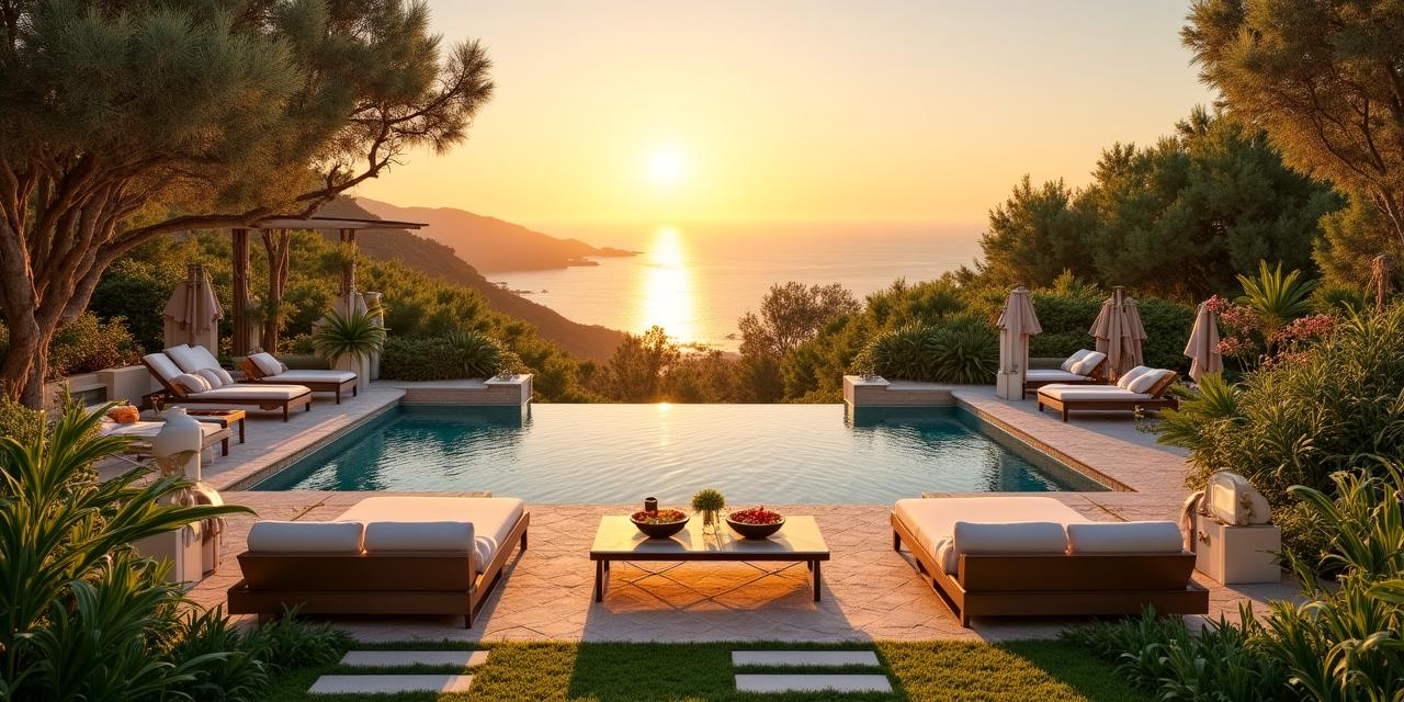 Un giardino mediterraneo rigoglioso con vista mare e piante fiorite