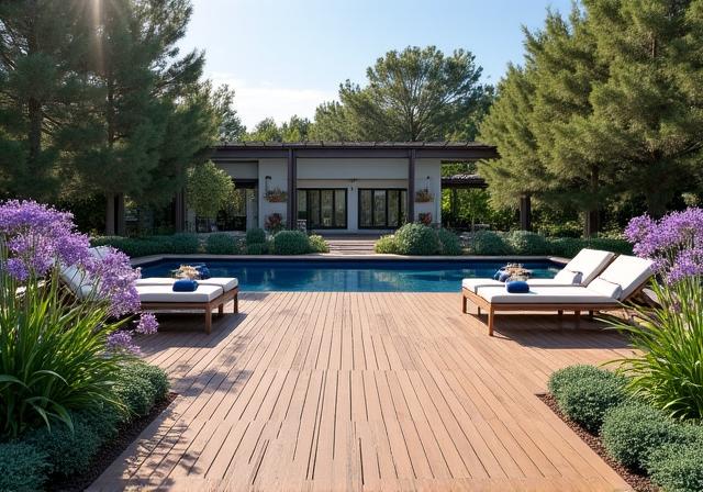 Pavimentazione in legno composito e piante mediterranee